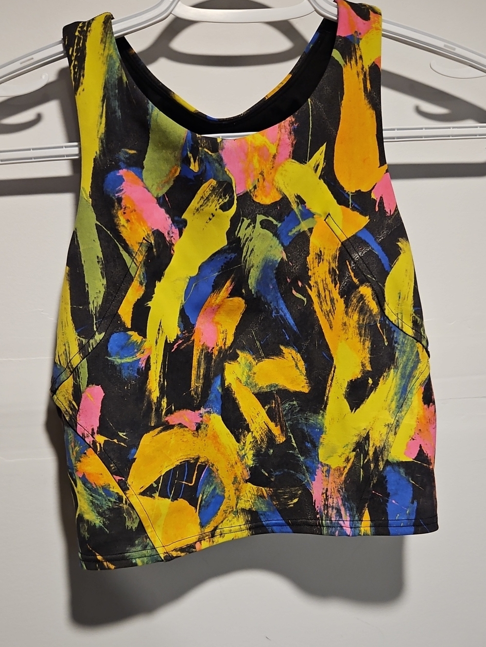 lululemon athletica Black Tank Top with Yellow, Blue & Pink Abstract Print